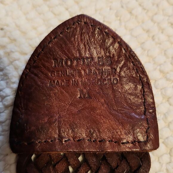 Anthropologie Motiv 56 brown leather braided belt with round engraved buckle main image 10